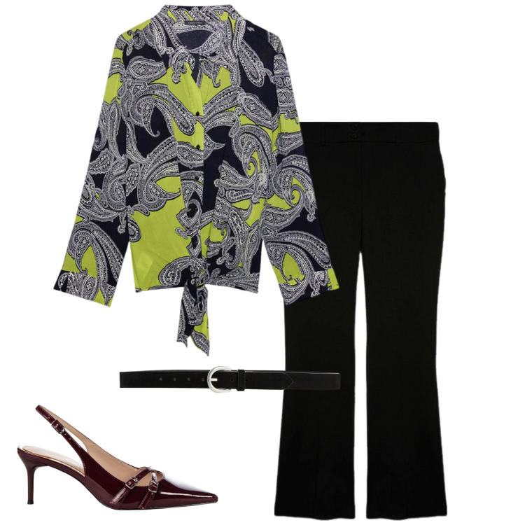 Outfit donna - In ufficio. Stile Casual chic per Ufficio. Abbinamento con cinture, décolleté, bluse, pantaloni.