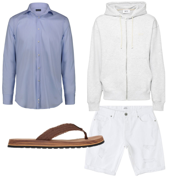 Outfit uomo - Infradito in città. Stile Trendy per Tutti i giorni. Abbinamento con bermuda, camicie, sandali, felpe con cappuccio.