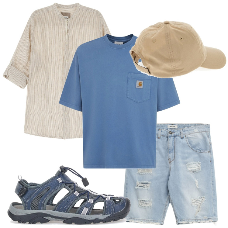 Outfit uomo - Camicia versatile. Stile Casual per Tutti i giorni. Abbinamento con camicie, bermuda, sandali, cappelli, t-shirt.