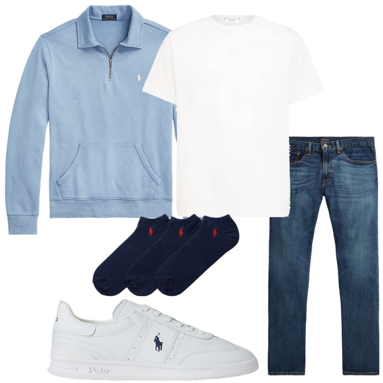 Outfit uomo - La felpa con zip. Stile Casual per Tutti i giorni. Abbinamento con jeans dritti, calzini, felpe, sneakers, t-shirt.