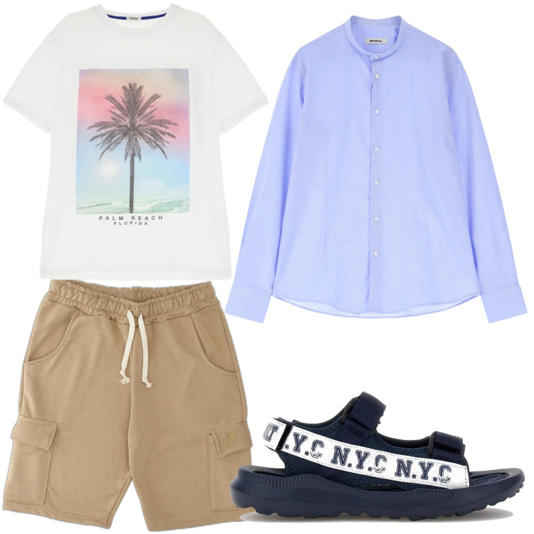 Outfit uomo - Fuga tropicale. Stile Casual per Tutti i giorni. Abbinamento con camicie, t-shirt, sandali, pantaloni corti.