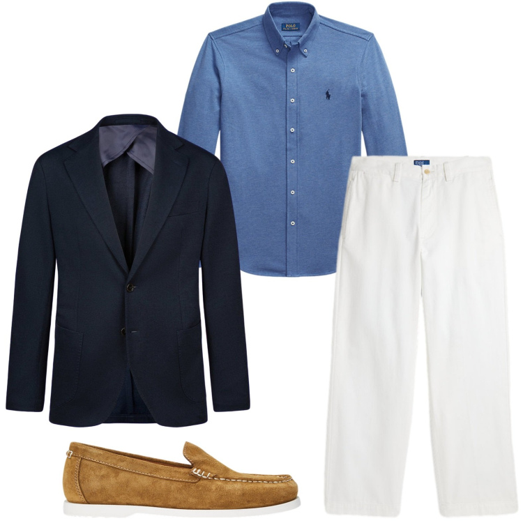 Outfit uomo - Camicia in denim. Stile Trendy per Ufficio. Abbinamento con camicie, scarpe stringate, pantaloni, giacche.
