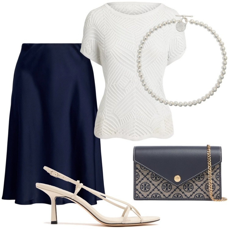 Outfit donna - Un filo di perle bon ton. Stile Bon Ton per Cerimonia. Abbinamento con collane, gonne, maglieria, sandali in pelle, pochette.
