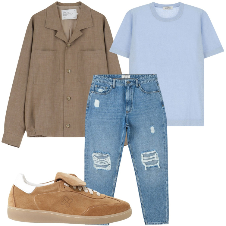 Outfit uomo - Giacca versatile. Stile Trendy per Tutti i giorni. Abbinamento con jeans strappati, sneakers, cappotti, maglieria.