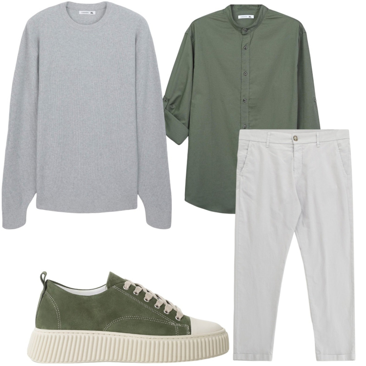 Outfit uomo - Comodo. Stile Casual per Tutti i giorni. Abbinamento con camicie, maglieria, sneakers, pantaloni chino.