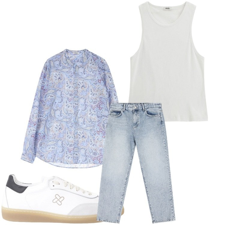 Outfit uomo - Jeans in estate. Stile Casual per Tutti i giorni. Abbinamento con camicie, canottiere, jeans dritti, sneakers.