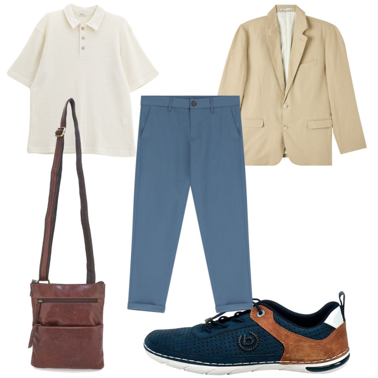 Outfit uomo - Pantaloni azzurro scuro. Stile Trendy per Ufficio. Abbinamento con giacche, polo, pantaloni chino, scarpe stringate, portafogli.