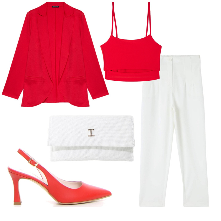 Outfit donna - Total look #2221569. Stile Casual chic per Serata fuori. Abbinamento con pantaloni chino, canottiere, borse a tracolla, blazer, décolleté.