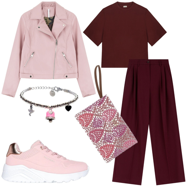 Outfit donna - Total look #2221591. Stile Casual per Tutti i giorni. Abbinamento con blazer, pantaloni, braccialetti, pochette, sneakers, t-shirt.