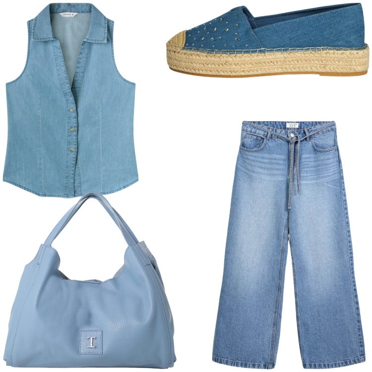 Outfit donna - Urban chic style. Stile Casual chic per Tutti i giorni. Abbinamento con espadrillas, jeans, camicie, pochette.