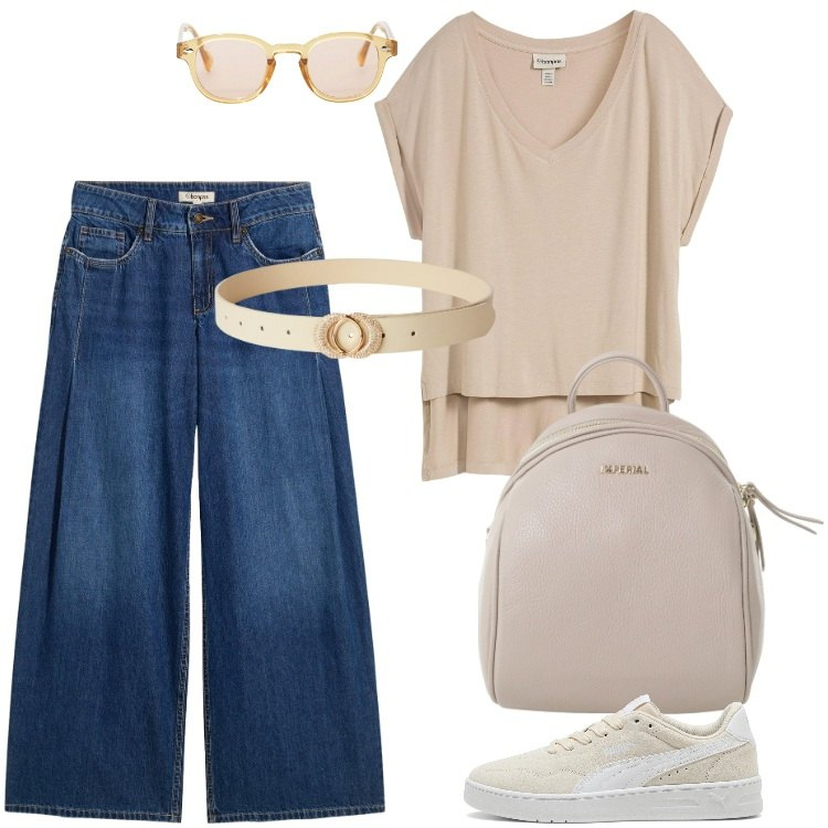 Outfit donna - Total look #2221628. Stile Basic per Tutti i giorni. Abbinamento con bluse, jeans, cinture, occhiali da sole, zaini, sneakers.