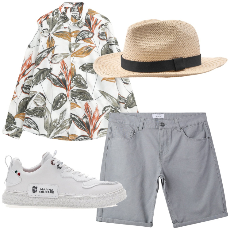 Outfit uomo - Camicie hawaiane rivisitate. Stile Casual per Mare. Abbinamento con camicie, bermuda, cappelli, sneakers.