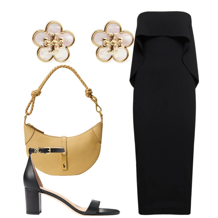 Outfit donna - Tocco di classe. Stile Chic per Serata fuori. Abbinamento con sandali in pelle, borse a spalla, orecchini, vestiti midi/longuette.