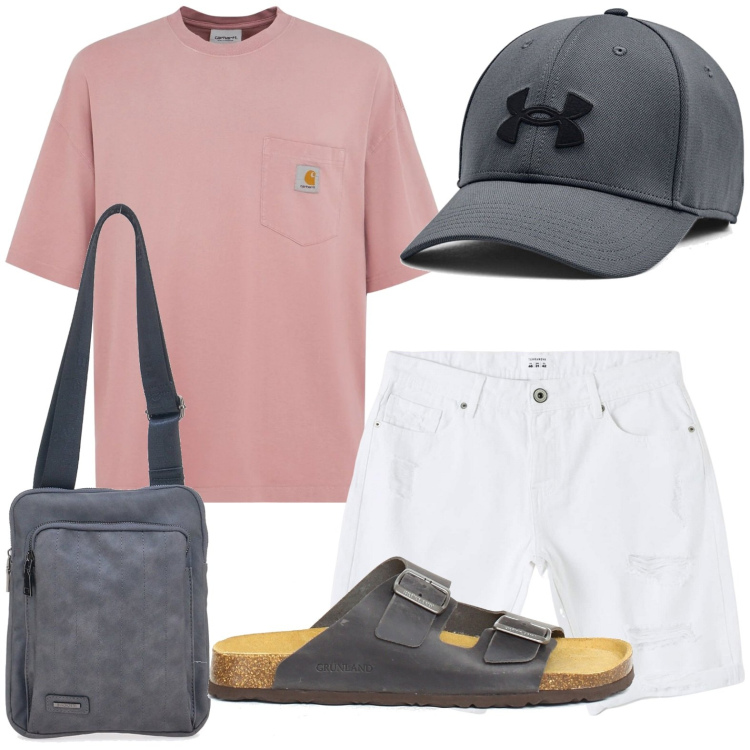 Outfit uomo - Borse a tracolla in tessuto tecnico. Stile Trendy per Mare. Abbinamento con bermuda, cappelli, portafogli, t-shirt, sandali.