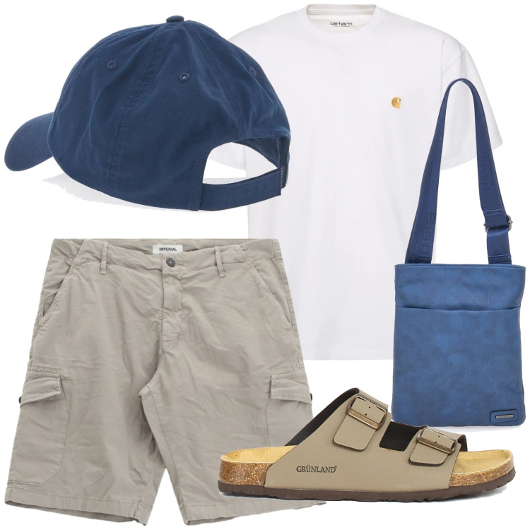 Outfit uomo - Borse a tracolla in tessuto tecnico. Stile Urban per Mare. Abbinamento con bermuda, portafogli, cappelli, t-shirt, sandali.