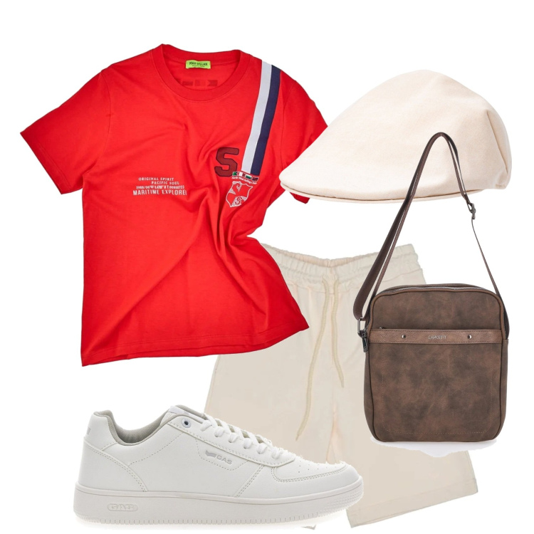Outfit uomo - Sport&Co. Stile Casual Abbinamento con cappelli e berretti, t-shirt, portafogli, sneakers, pantaloni corti.
