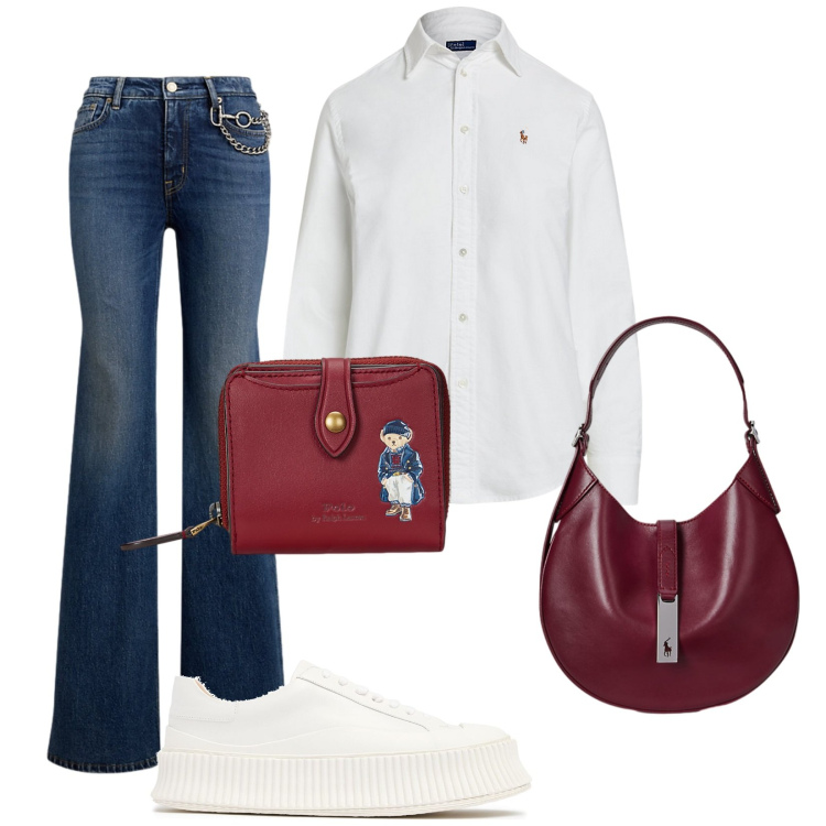 Outfit donna - Total look #2221685. Stile Basic per Tutti i giorni. Abbinamento con camicie, borse a spalla, jeans dritti, portafogli, sneakers.