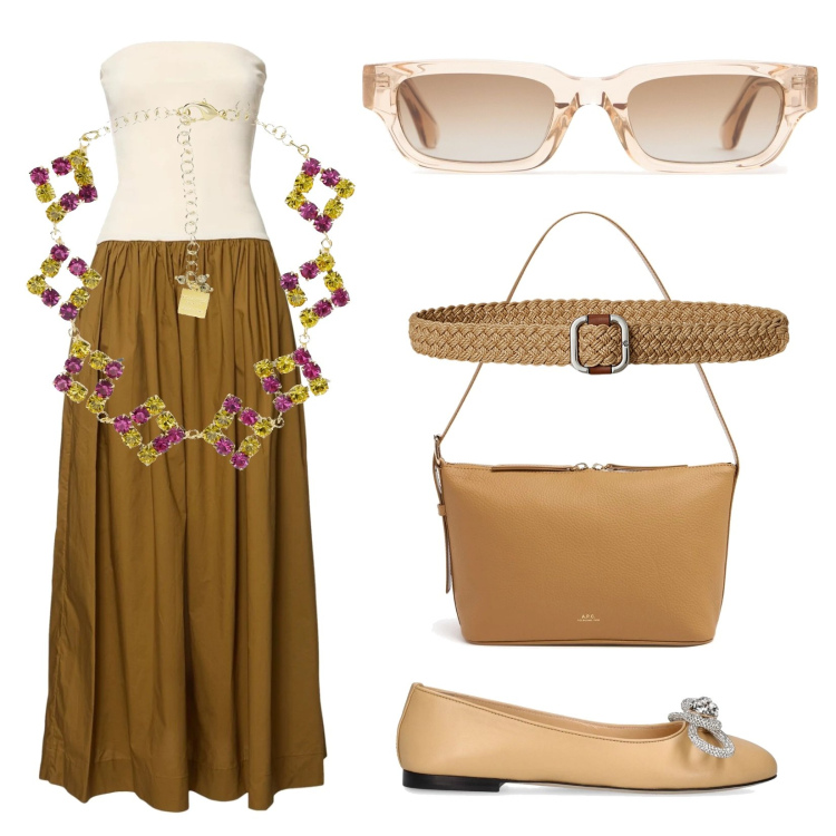 Outfit donna - Total look #2221693. Stile Etnico per Tutti i giorni. Abbinamento con cinture, collane, ballerine, occhiali da sole, vestiti, borse a spalla.