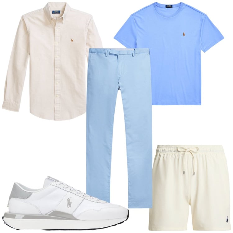 Outfit uomo - Total look #2221845. Stile Casual per Mare. Abbinamento con sneakers, pantaloni chino, t-shirt, camicie, costumi.