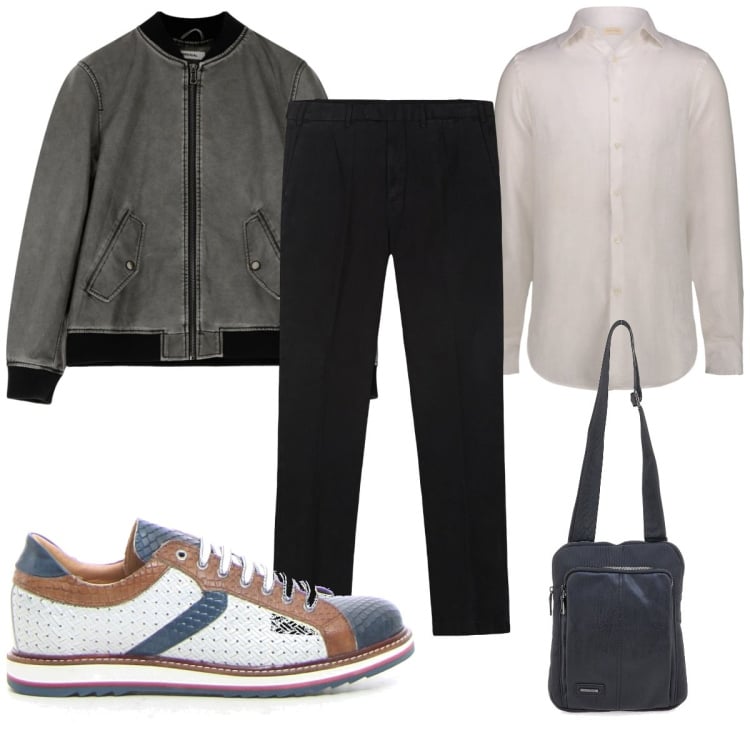 Outfit uomo - Total look #2221847. Stile Casual per Tutti i giorni. Abbinamento con bomber, pantaloni, camicie, portafogli, scarpe stringate.