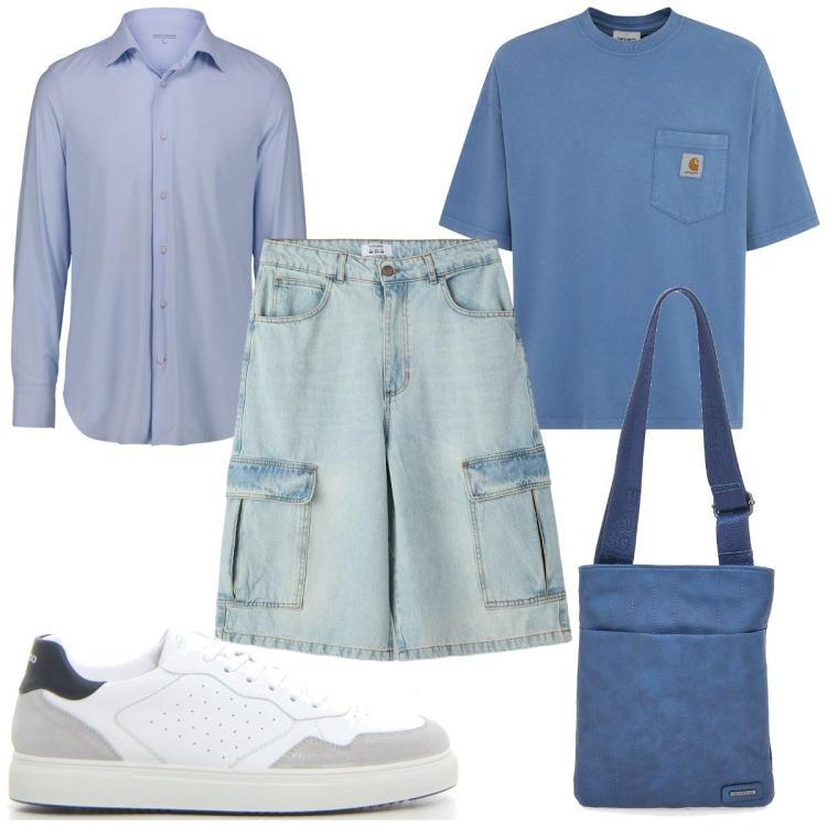 Outfit uomo - Total look #2221858. Stile Trendy per Tutti i giorni. Abbinamento con bermuda, portafogli, camicie, sneakers, t-shirt.