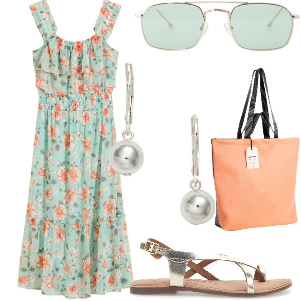 Outfit donna - E siamo in Agosto....... Stile Casual per Tutti i giorni. Abbinamento con vestiti, borse tote, occhiali da sole, orecchini, sandali in pelle.