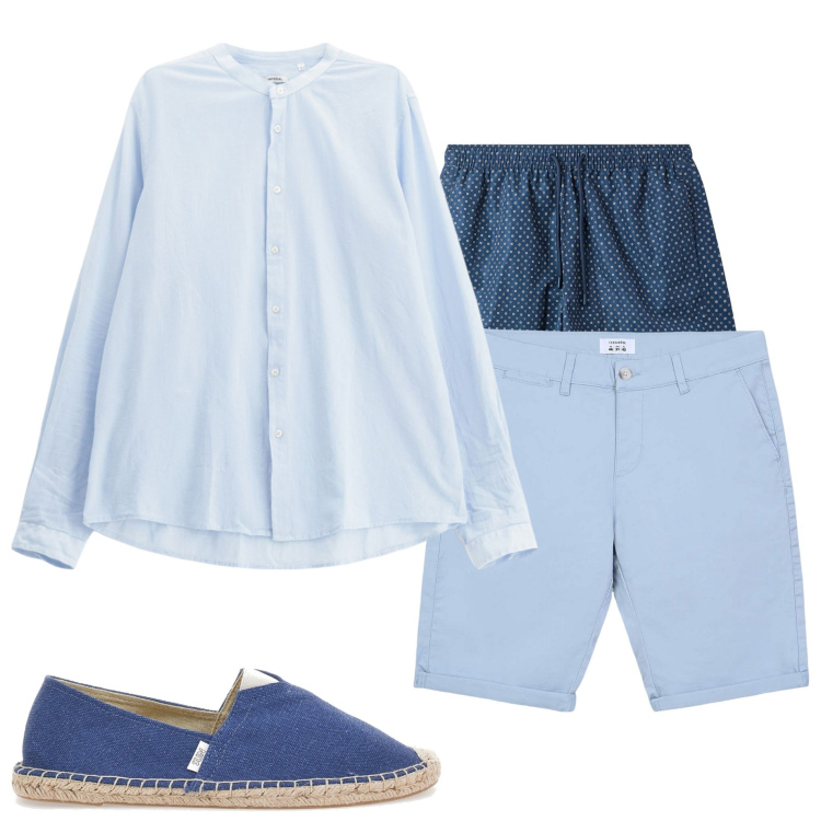 Outfit uomo - Costumi da bagno. Stile Casual per Mare. Abbinamento con bermuda, costumi, camicie, espadrillas.