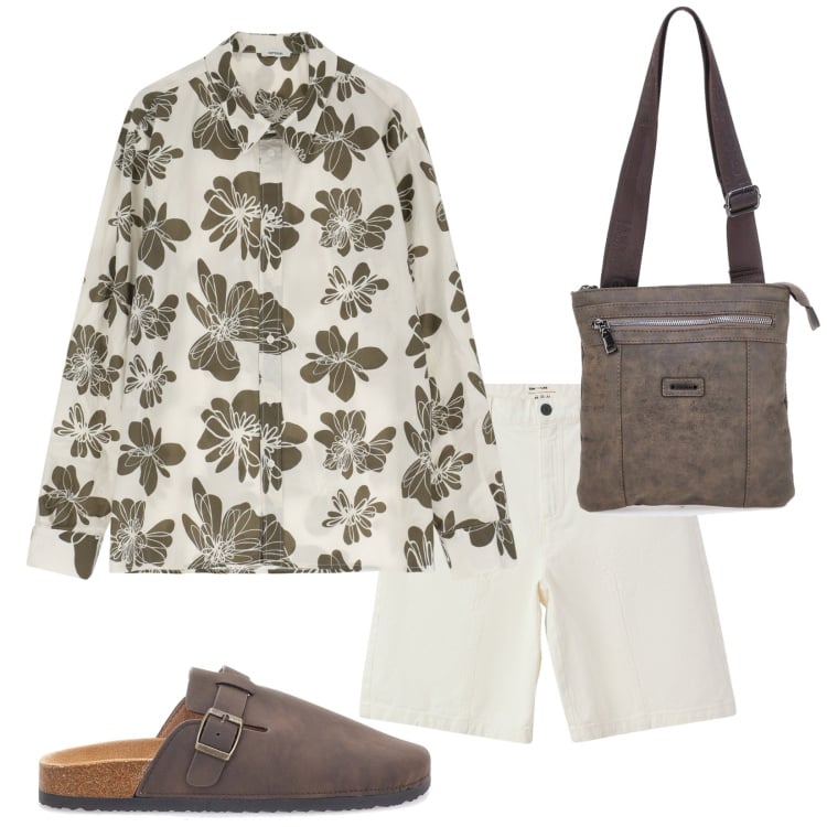 Outfit uomo - Camicia a stampa. Stile Trendy per Tutti i giorni. Abbinamento con bermuda, camicie, portafogli, sandali.
