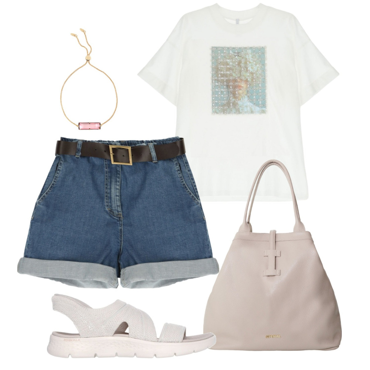 Outfit donna - La t-shirt con la stampa - @nike75. Stile Casual per Tutti i giorni. Abbinamento con bermuda, t-shirt, borse tote, braccialetti, sandali.