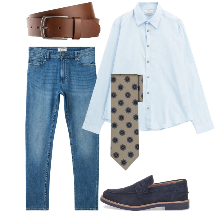 Outfit uomo - Agosto in cravatta. Stile Casual per Tutti i giorni. Abbinamento con cinture, jeans skinny, camicie, scarpe stringate, cravatte.