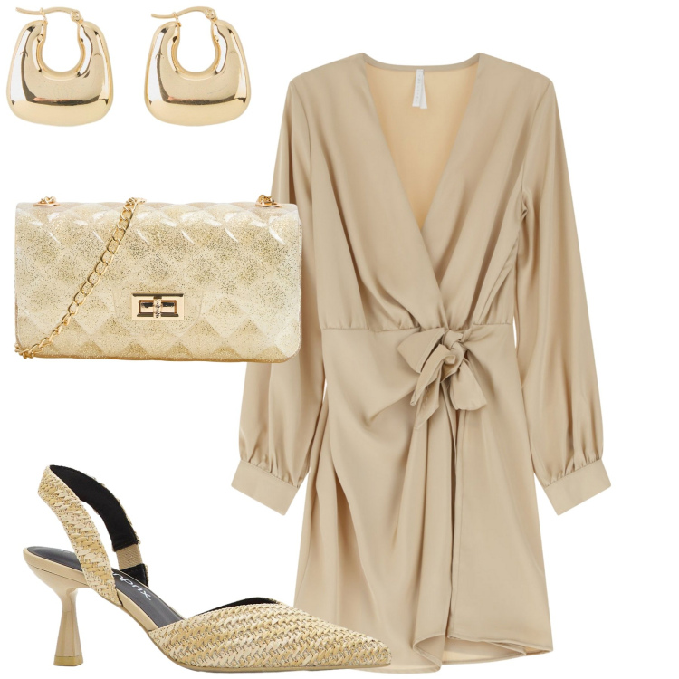 Outfit donna - Total look #2222069. Stile Chic per Cerimonia. Abbinamento con orecchini, décolleté, borse a tracolla, vestiti corti.