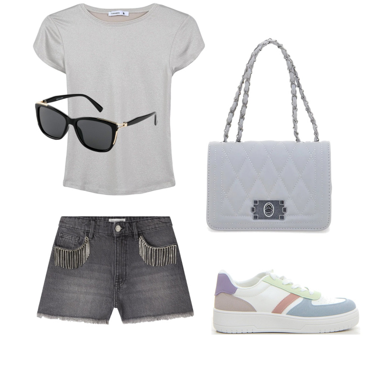 Outfit donna - Total look #2222105. Stile Urban per Tutti i giorni. Abbinamento con occhiali da sole, t-shirt, shorts, sneakers, borse a tracolla.