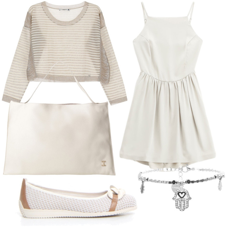 Outfit donna - L abito prendisole in ufficio. Stile Bon Ton per Ufficio. Abbinamento con maglieria, vestiti corti, borse a spalla, braccialetti, ballerine.