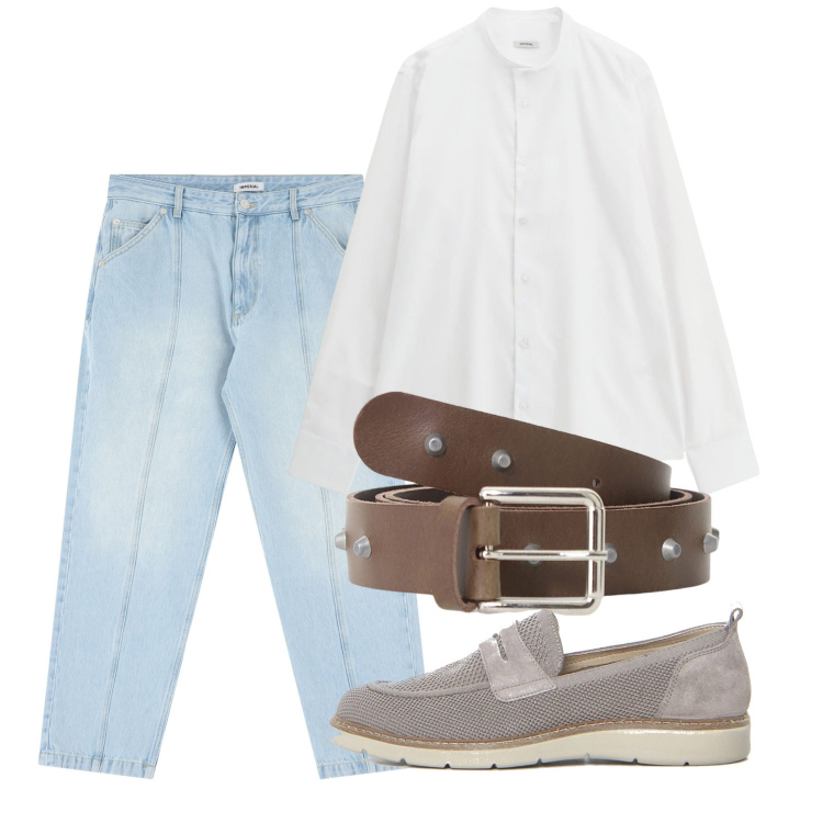 Outfit uomo - Casual agosto. Stile Casual per Tutti i giorni. Abbinamento con camicie, jeans, cinture, scarpe stringate.