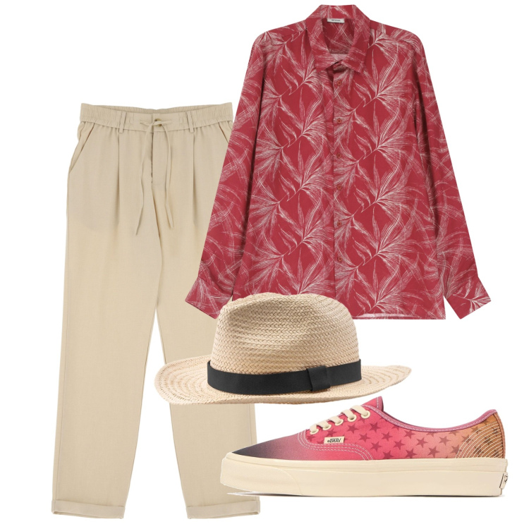 Outfit uomo - Ferragosto. Stile Casual per Tutti i giorni. Abbinamento con camicie, pantaloni, sneakers, cappelli.
