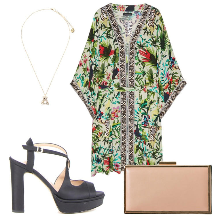 Outfit donna - Serata glamour con il caftano. Stile Glamour per Serata fuori. Abbinamento con pochette, ciondoli, sandali col tacco, caftani.