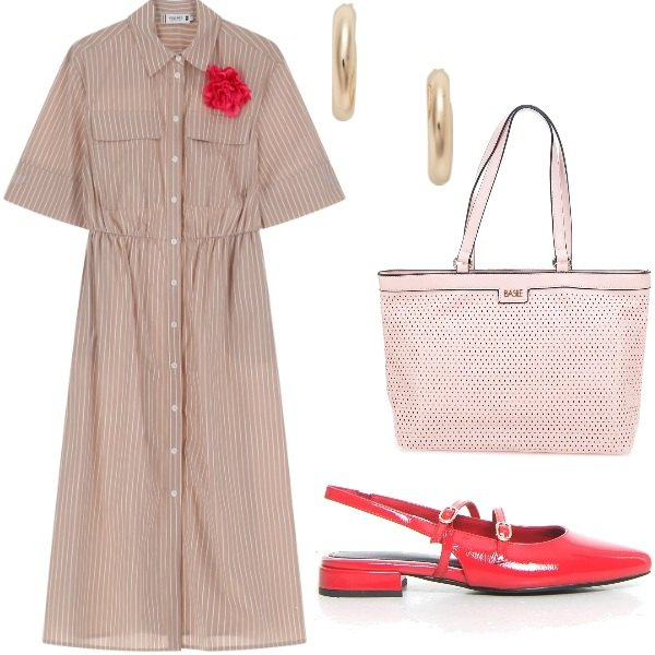 Outfit donna - Di sera ad Agosto. Stile Casual chic per Serata fuori. Abbinamento con vestiti, orecchini, borse a spalla, sandali in pelle.