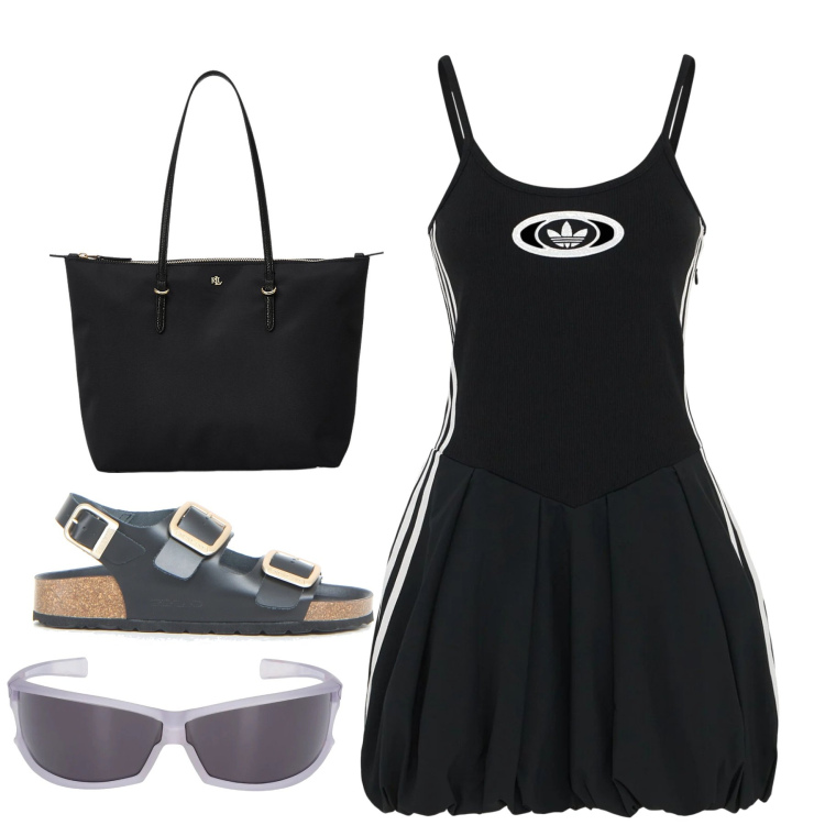 Outfit donna - Sporty black. Stile Sporty chic per Tutti i giorni. Abbinamento con borse tote, sandali, occhiali da sole, vestiti.