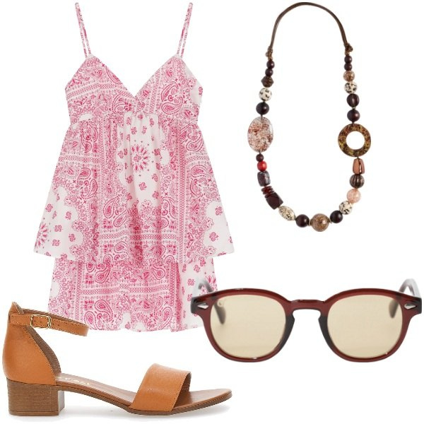 Outfit donna - E siamo in Agosto....... Stile Casual per Tutti i giorni. Abbinamento con vestiti corti, occhiali da sole, collane, sandali.
