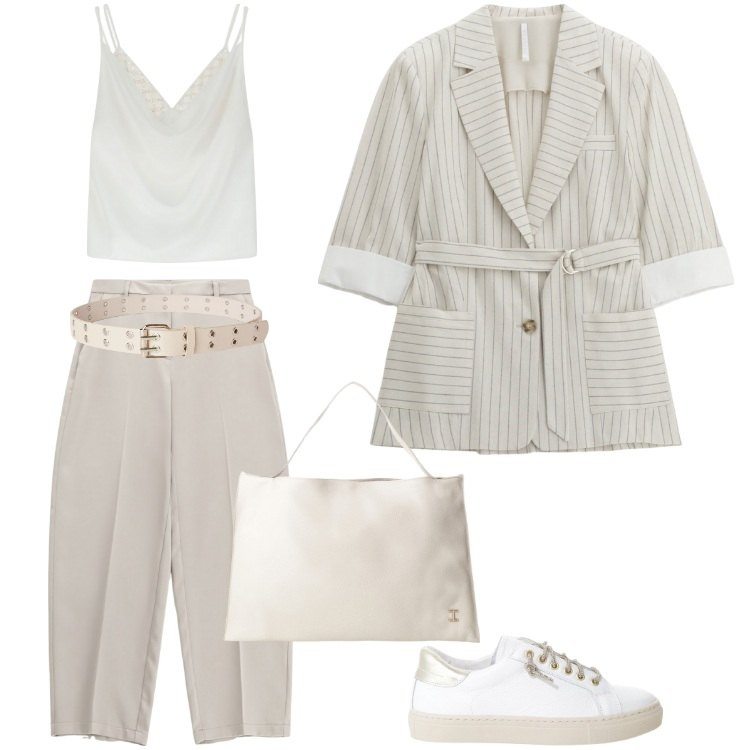 Outfit donna - Total look #2222251. Stile Casual per Ufficio. Abbinamento con cinture, blazer, canottiere, sneakers, pantaloni, borse a spalla.
