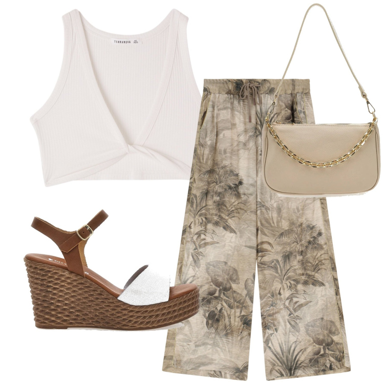 Outfit donna - Total look #2222255. Stile Etnico per Tutti i giorni. Abbinamento con top, pantaloni, sandali, borse a tracolla.