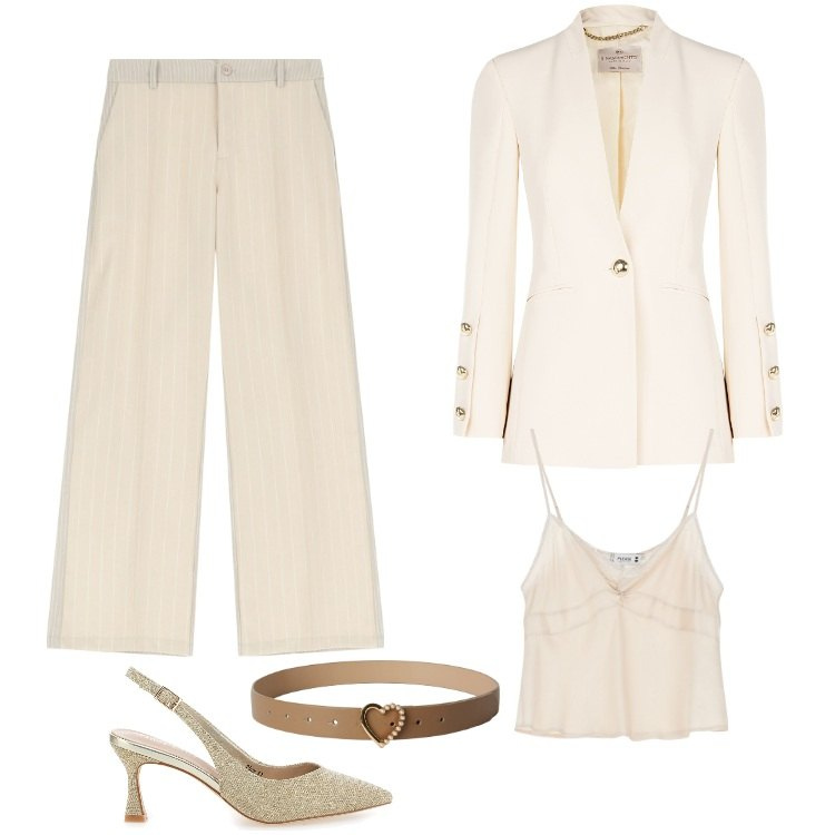 Outfit donna - Total look #2222321. Stile Glamour per Cerimonia. Abbinamento con cinture, blazer, pantaloni, top, décolleté.