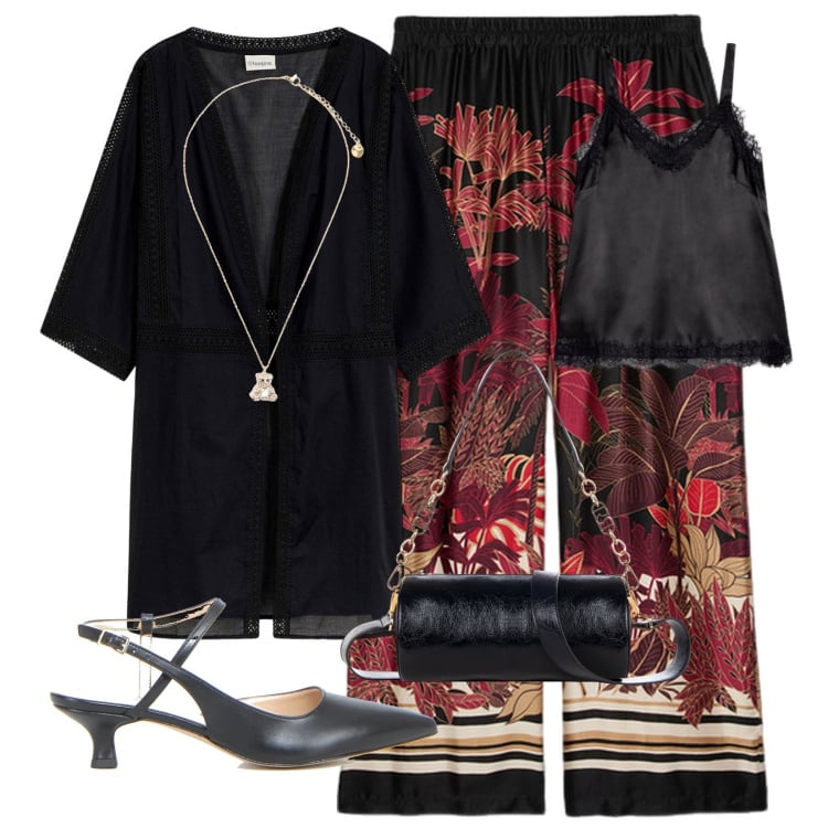 Outfit donna - Caftano elegante per la sera!. Stile Chic per Serata fuori. Abbinamento con vestiti da spiaggia, borse a mano, ciondoli, pantaloni, canottiere, décolleté.
