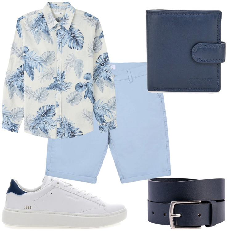 Outfit uomo - Total look #2222449. Stile Casual per Serata speciale. Abbinamento con camicie, bermuda, sneakers, portafogli, cinture.