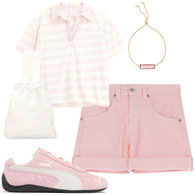 Outfit donna - Total look #2222453. Stile Casual per Tutti i giorni. Abbinamento con shorts, polo, braccialetti, borse a mano, sneakers.
