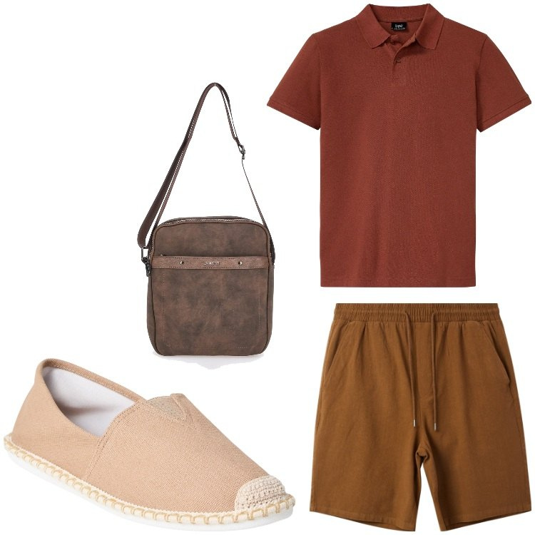 Outfit uomo - Mr. Brown. Stile Casual per Tutti i giorni. Abbinamento con polo, espadrillas, pantaloni corti, portafogli.