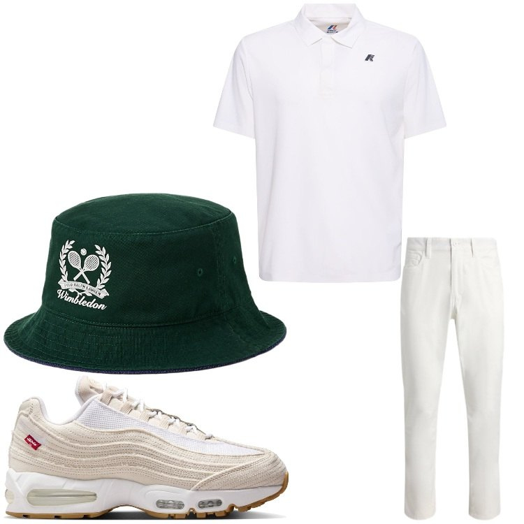 Outfit uomo - Wimbledon. Stile Casual per Tutti i giorni. Abbinamento con pantaloni, cappelli, polo, sneakers.