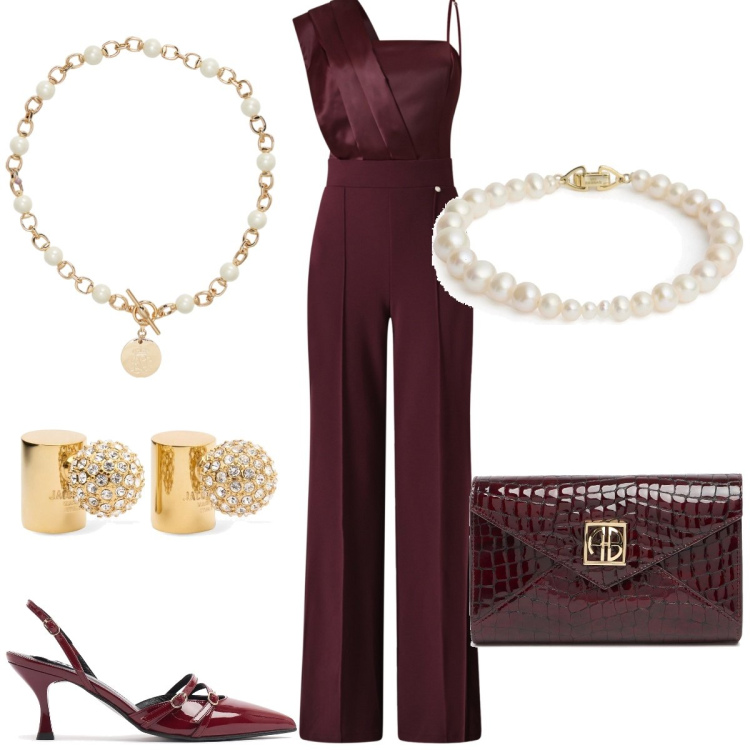 Outfit donna - Cerimonia. Stile Chic per Cerimonia. Abbinamento con tute, collane, pochette, braccialetti, orecchini, décolleté.
