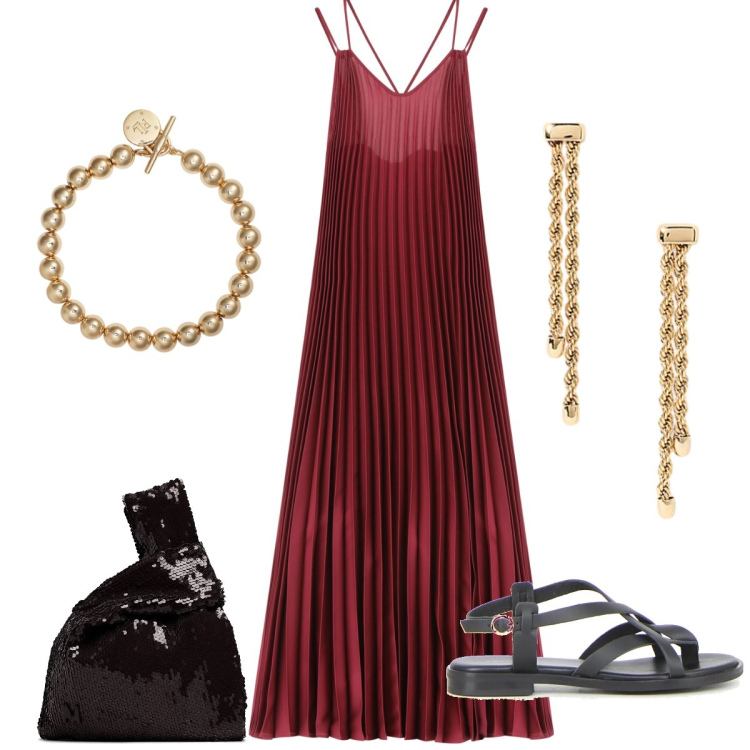 Outfit donna - Total look #2222633. Stile Chic per Serata fuori. Abbinamento con vestiti lunghi, braccialetti, orecchini, pochette, sandali.