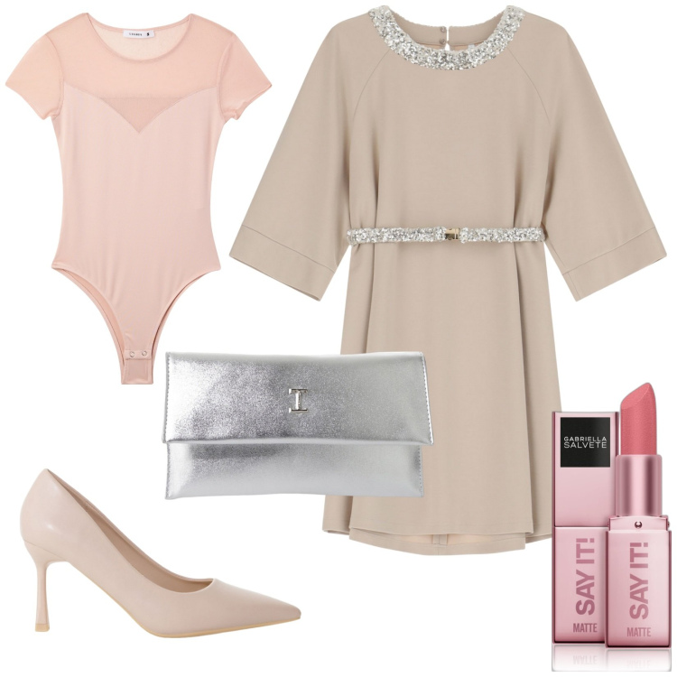 Outfit donna - Total look #2222642. Stile Bon Ton per Cerimonia. Abbinamento con rossetti, body, décolleté, pochette, vestiti corti.